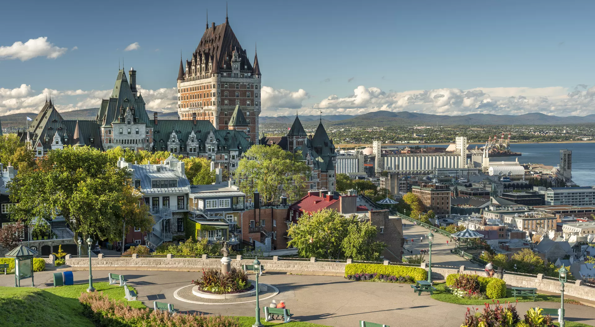 Old Quebec City downtown historic skyline view from the Plains of Abraham
