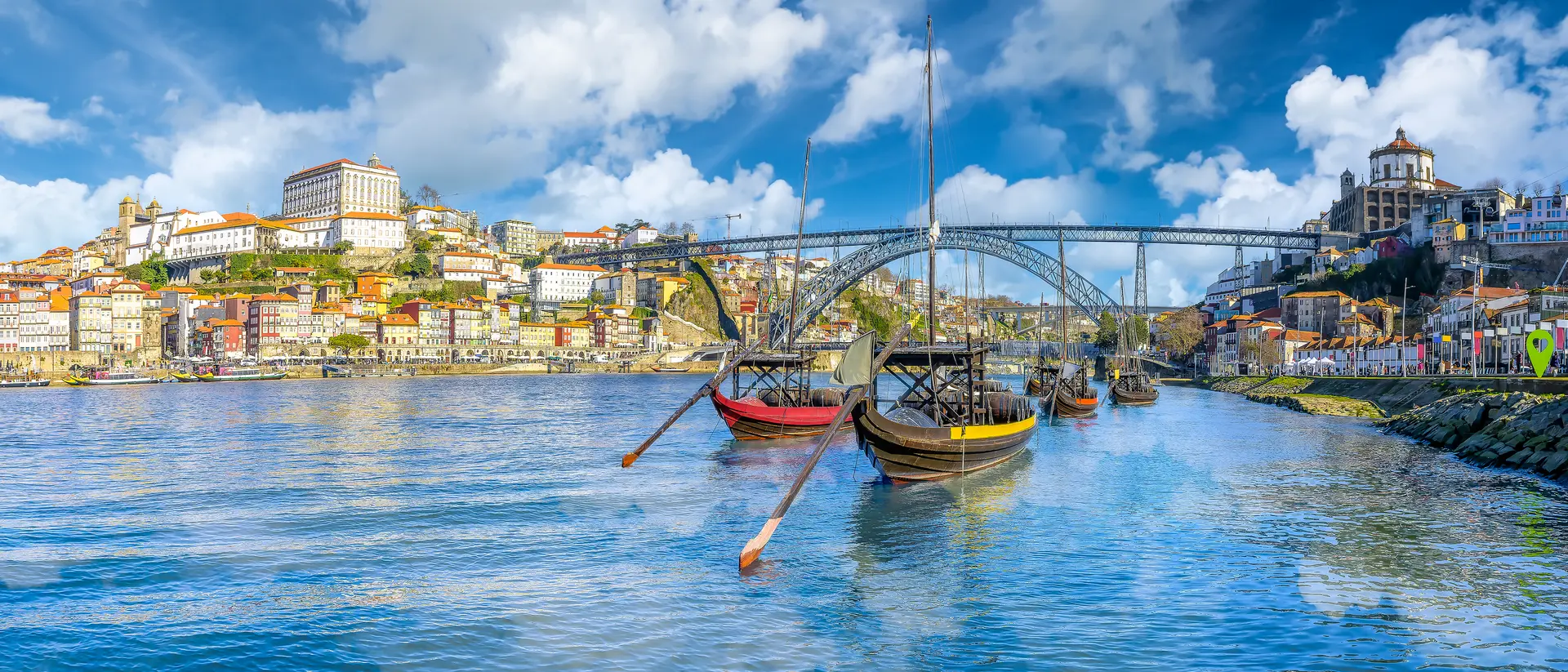 Landscape with boats on the Douro River in Porto, Portugal