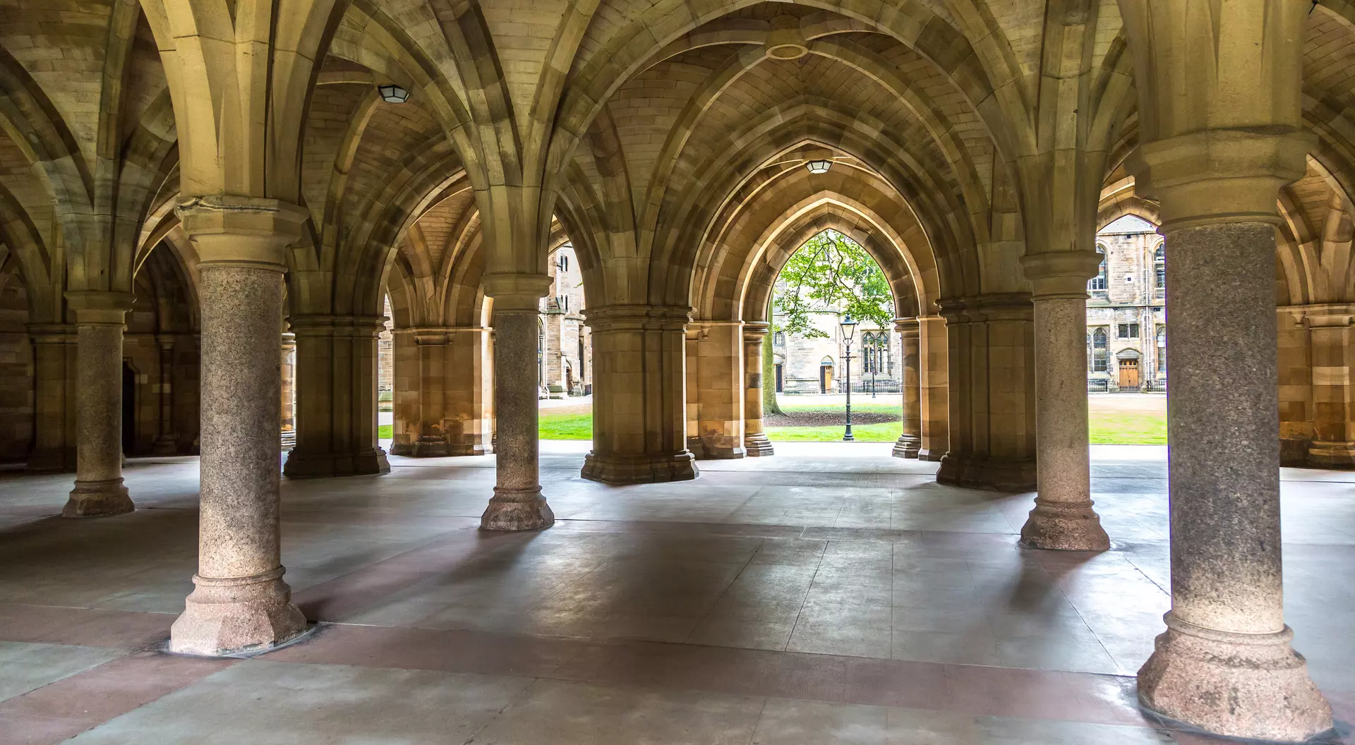 University of Glasgow Cloisters, Scotland in a beautiful summer day