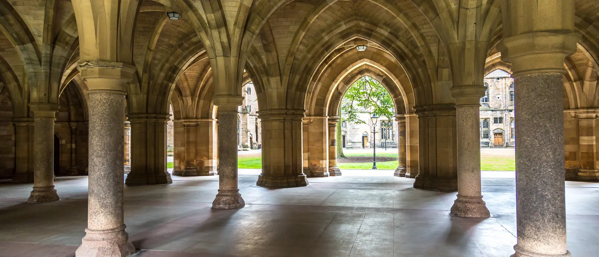 University of Glasgow Cloisters, Scotland in a beautiful summer day