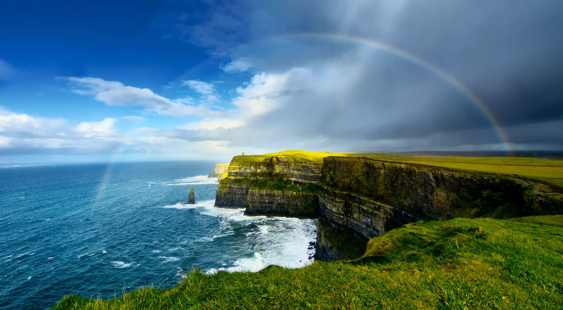 Rainbow above Cliffs of Moher, Ireland.