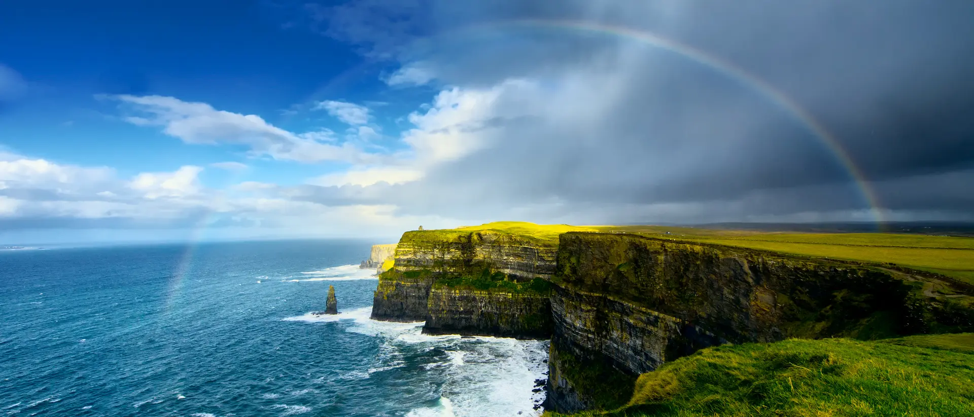 Rainbow above Cliffs of Moher, Ireland.
