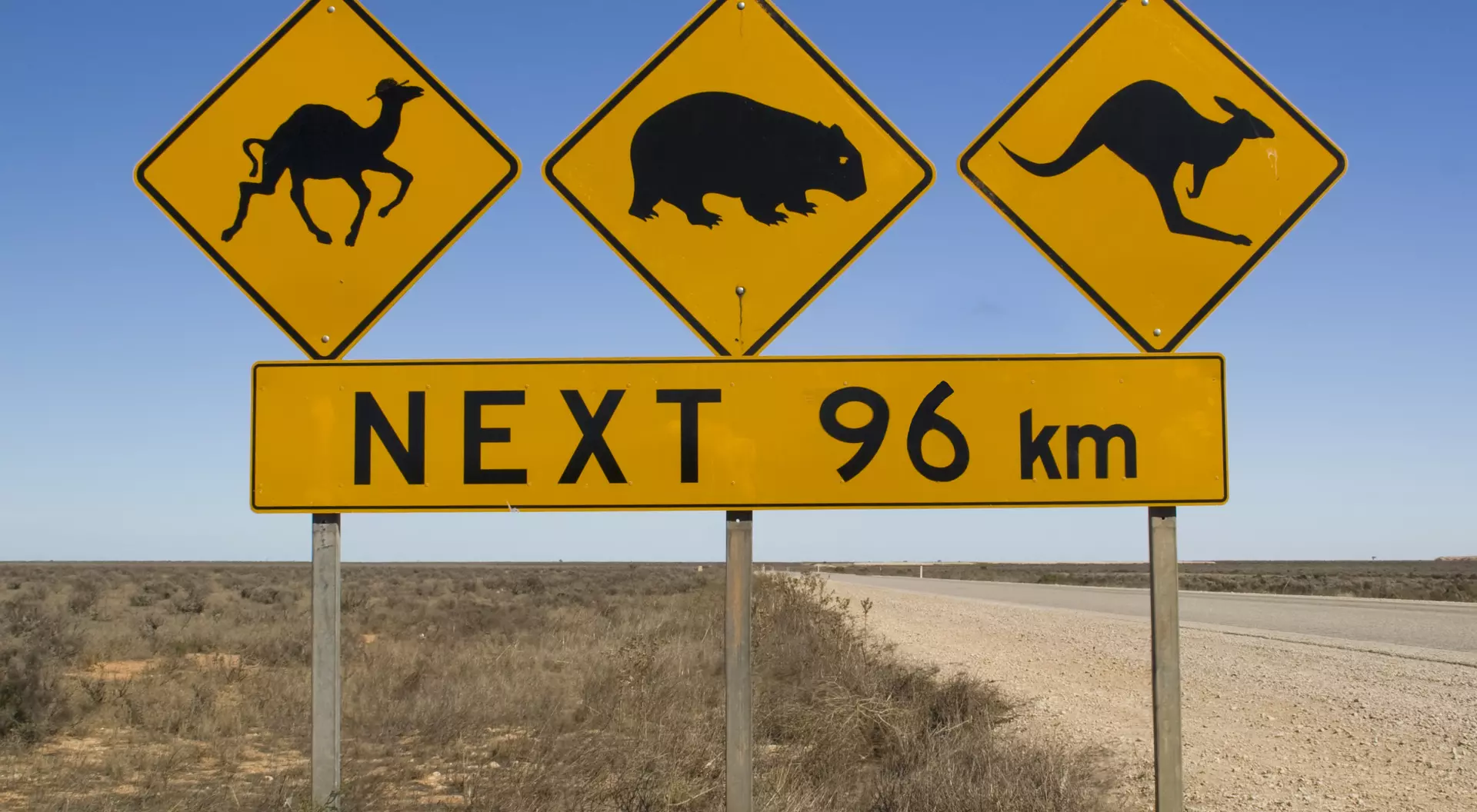 Random road warning sign in Australia main highway.