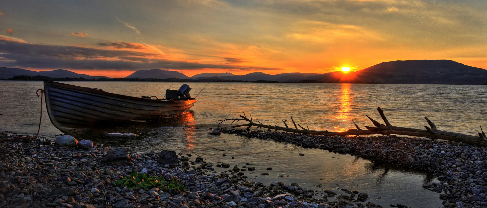 Sun setting over Mount Gable, Lough Corrib, County Galway, Ireland