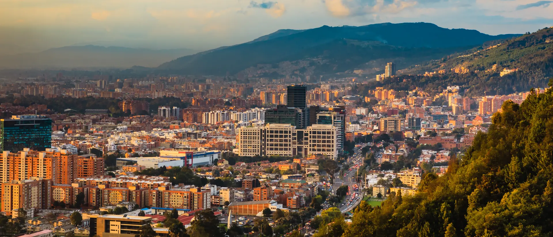 High angle view of Bario de Usaquén from the heights of La Calera on the Andes Mountains