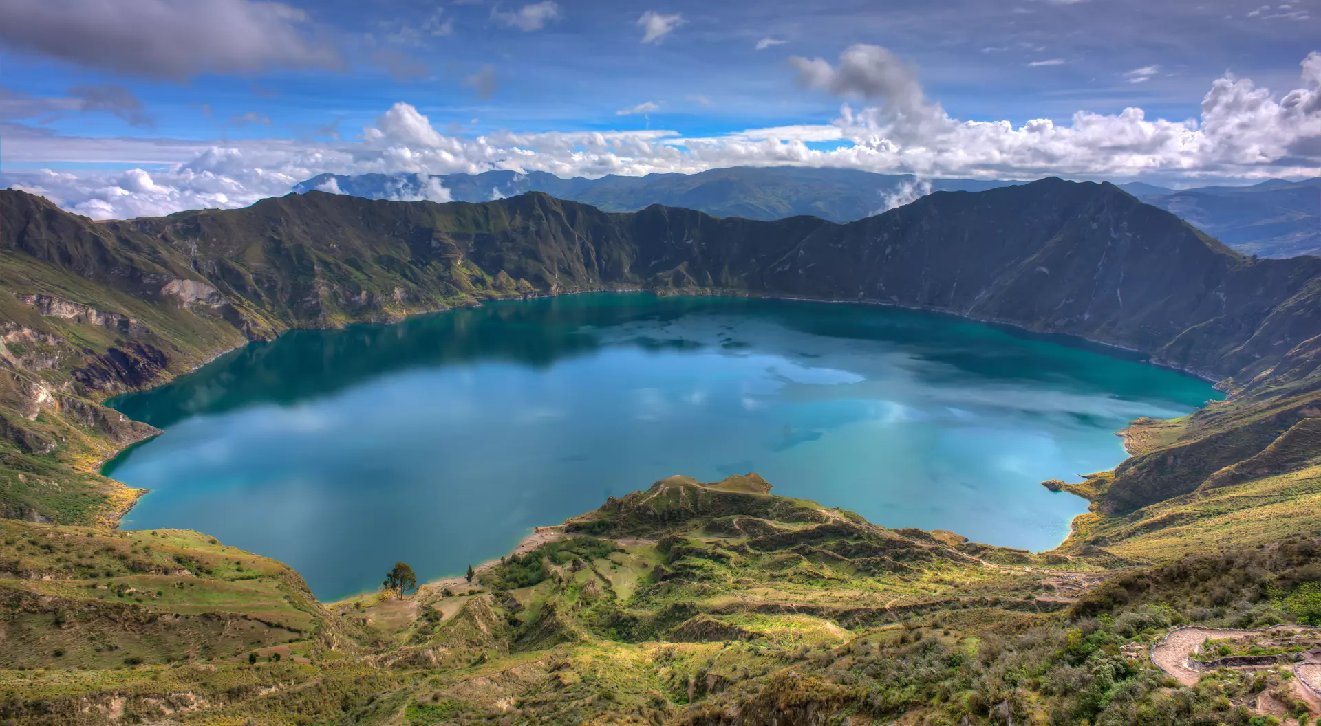 The Quilotoa, is a large volcanic crater with a mesmerizing emerald green lake in Ecuador