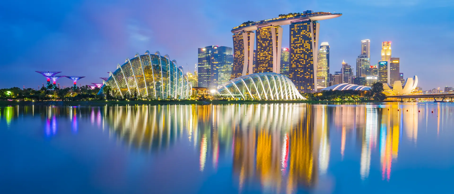 Singapore skyline cityscape at night.