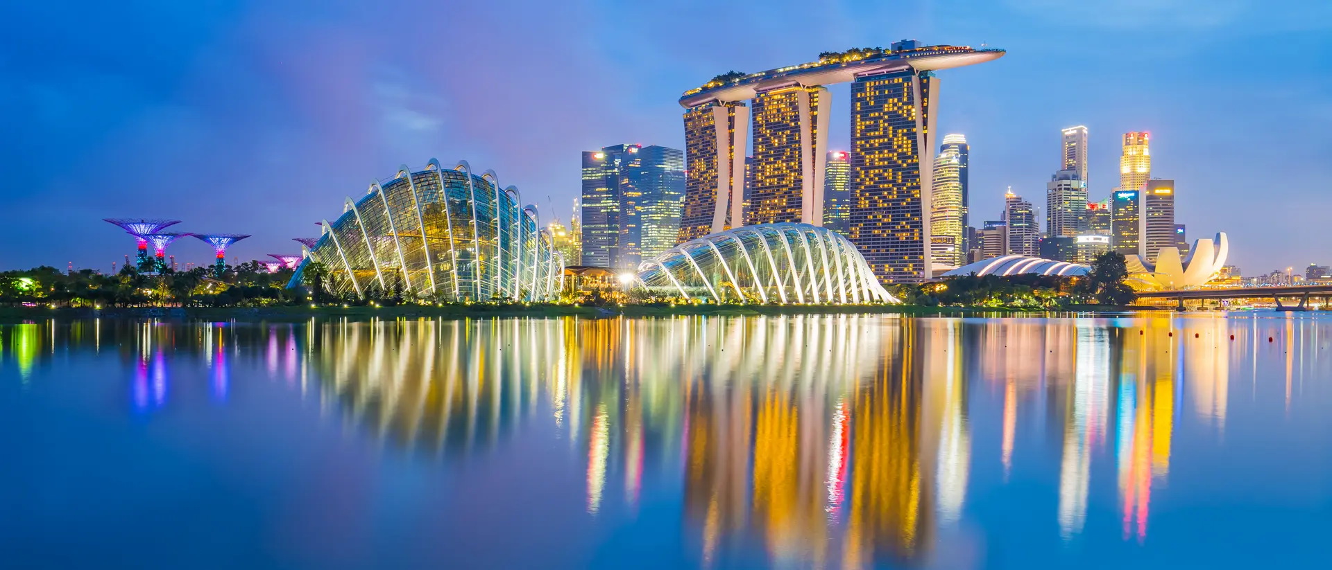 Singapore skyline cityscape at night.