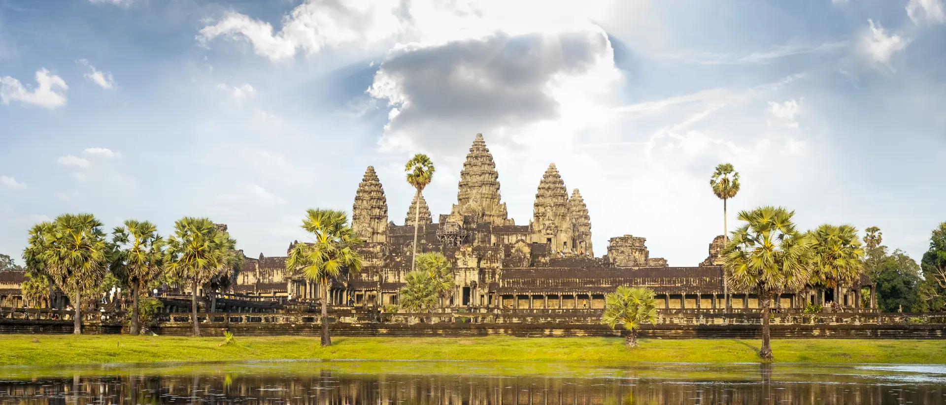The Temple Of Angkor Wat reflected in the lake near Siem Reap In Cambodia