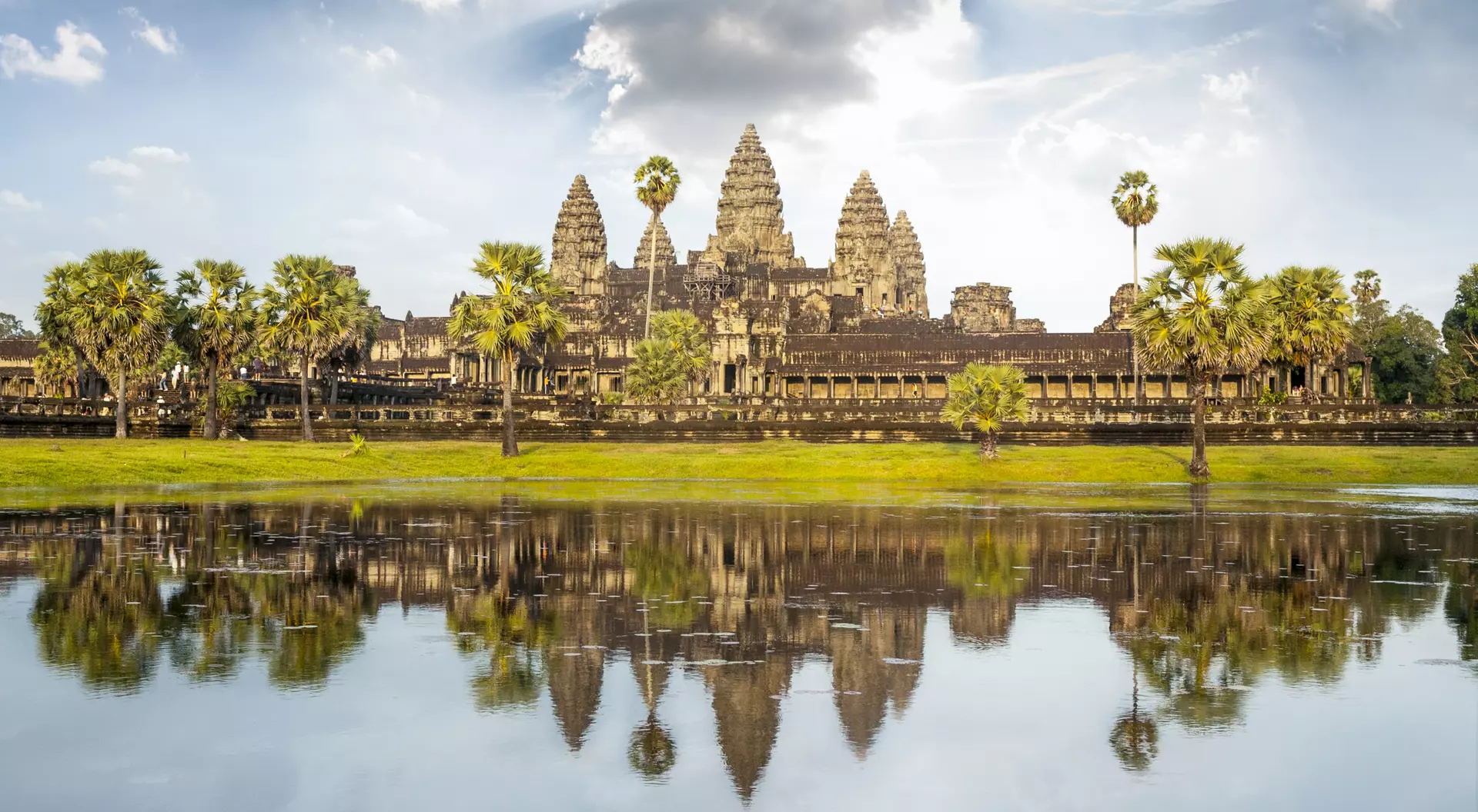 The Temple Of Angkor Wat reflected in the lake near Siem Reap In Cambodia