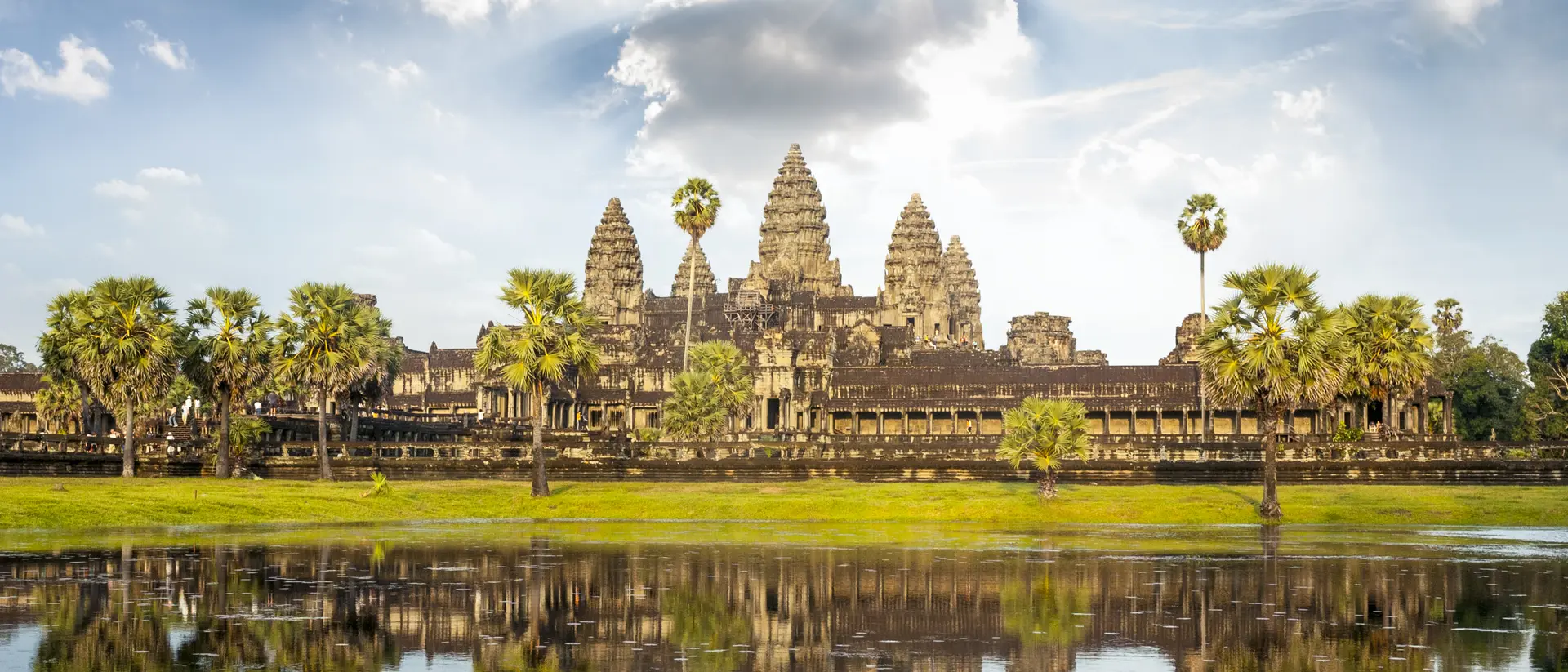 The Temple Of Angkor Wat reflected in the lake near Siem Reap In Cambodia