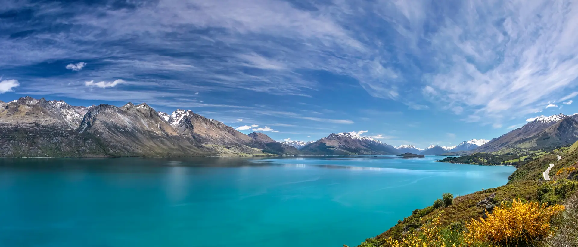 Lake Wakatipu between Queentown and Glenorchy, Otago, South island, New Zealand