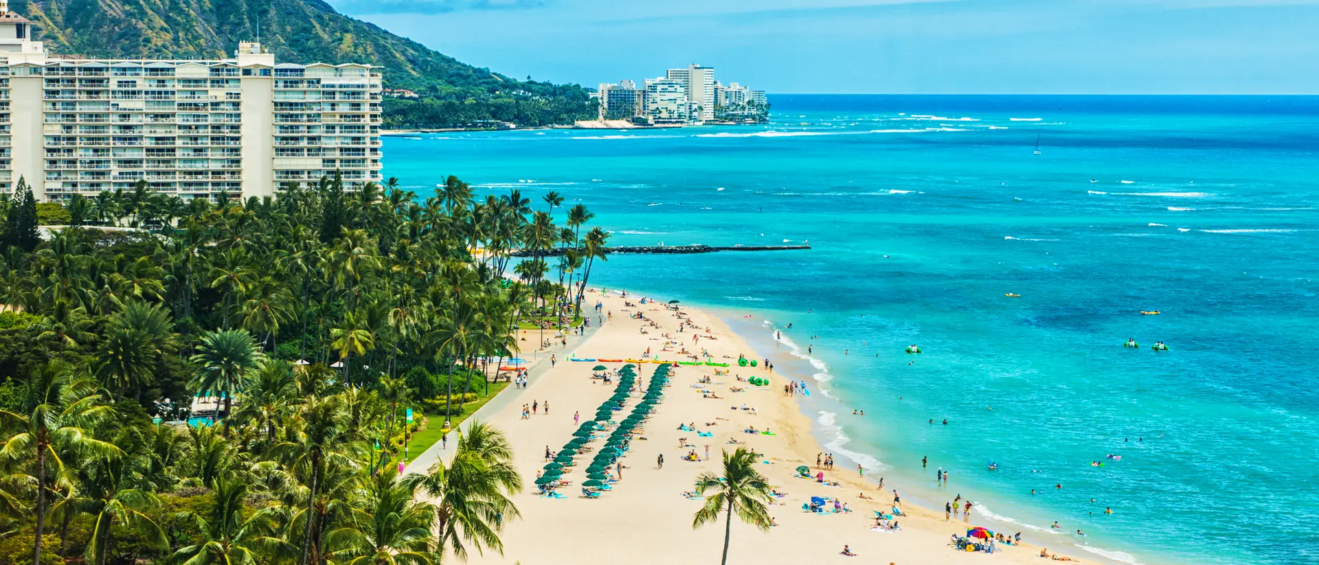 An aerial photo of Waikiki beach