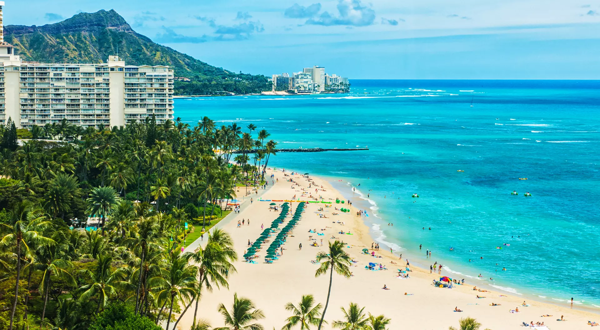 An aerial photo of Waikiki beach