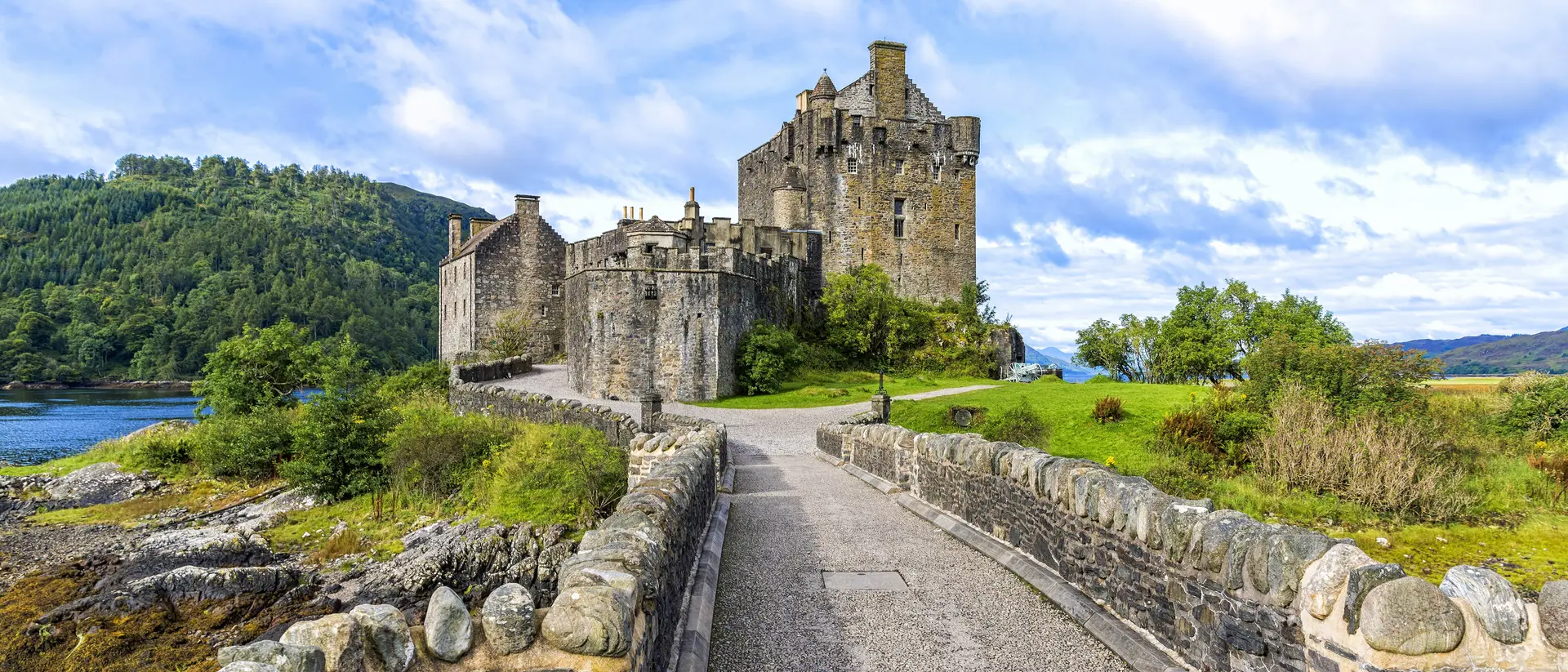 The Eilean Donan castle in Scotland. This castle, frequently appears in film and television, was founded in the thirteenth century.