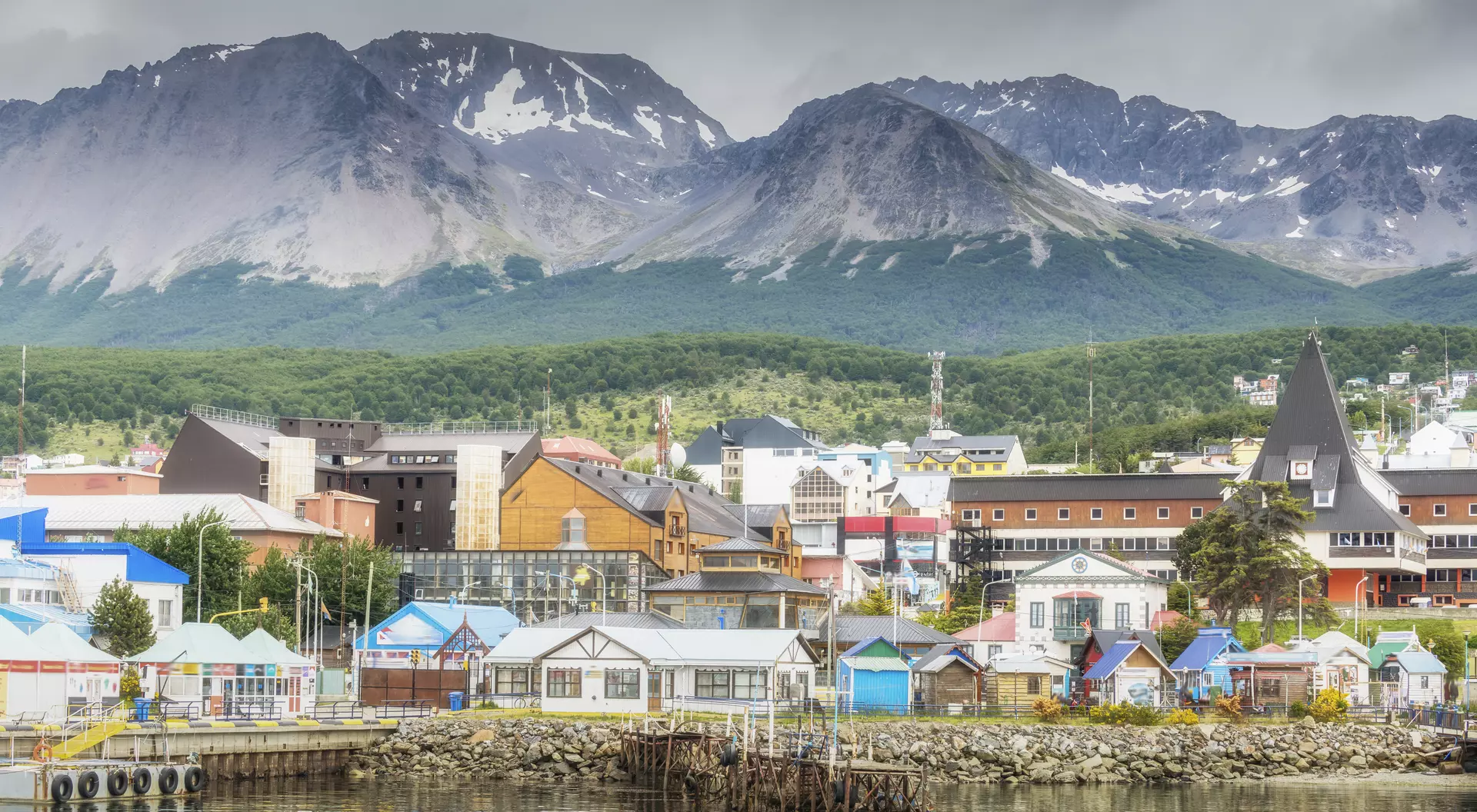 Ushuaia view from the boat. Tierra del Fuego province in Argentina. Patagonia