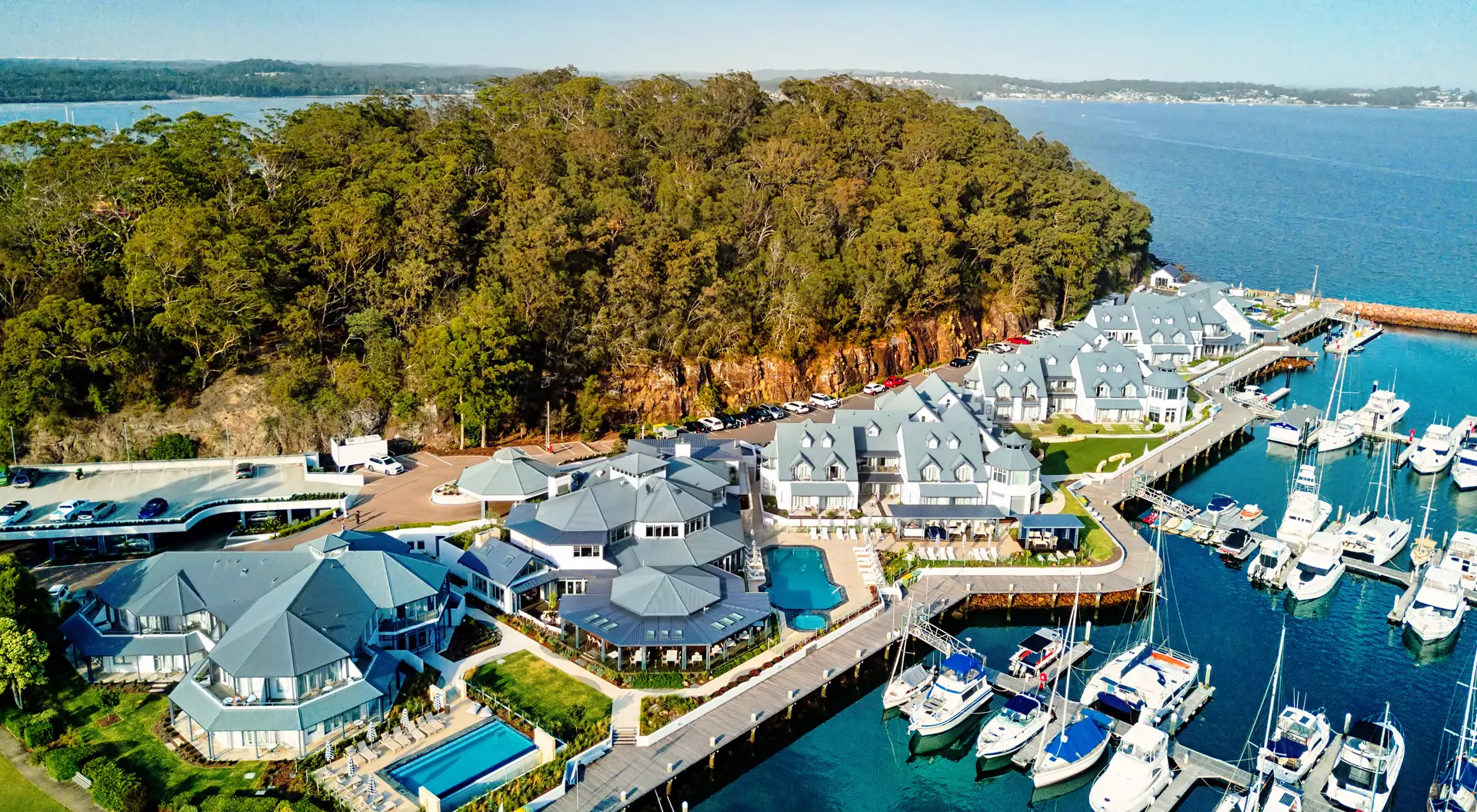 Views over marina in Port Stephens Australia