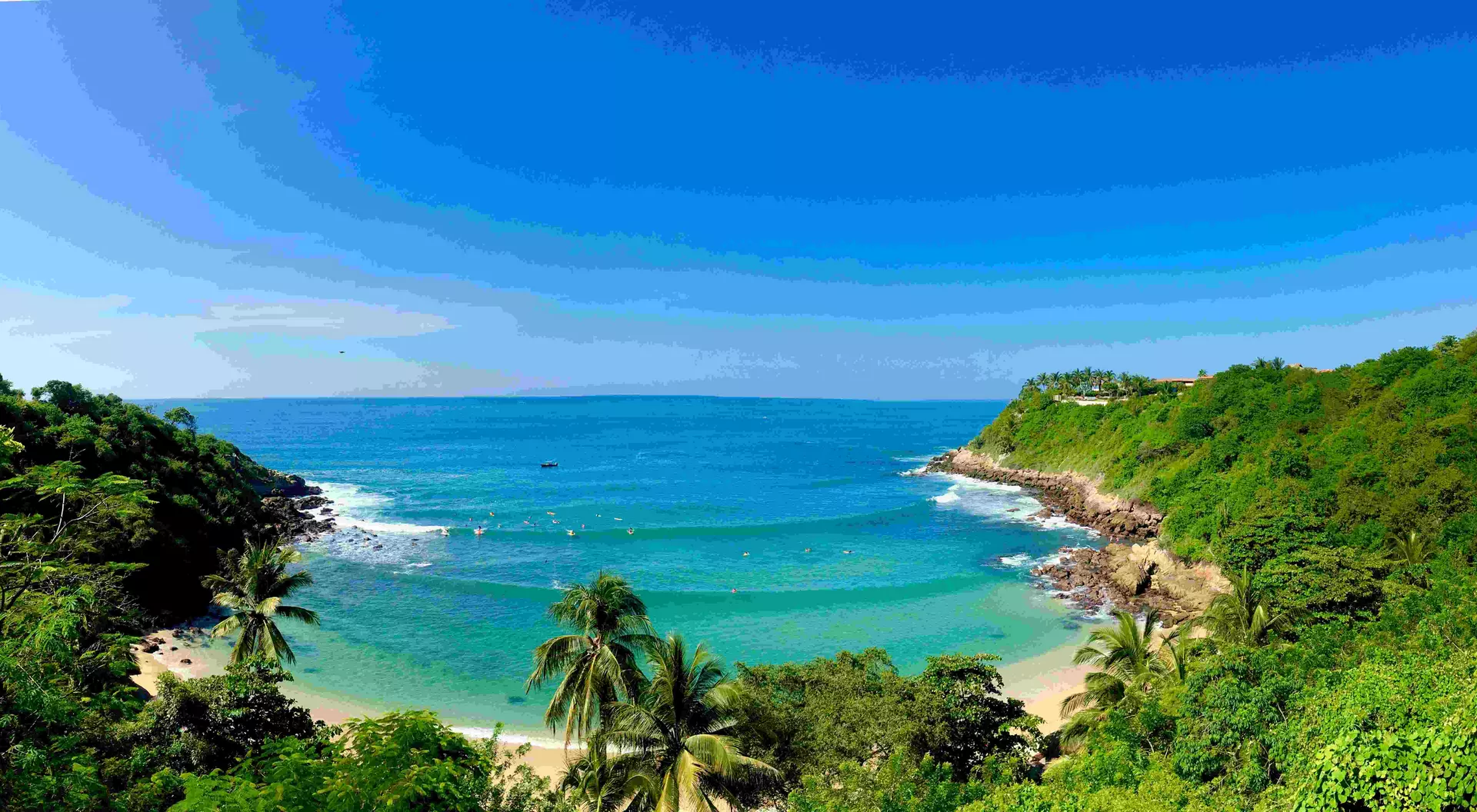 Panoramic view of Carrizalillo beach in Oaxaca Mexico.