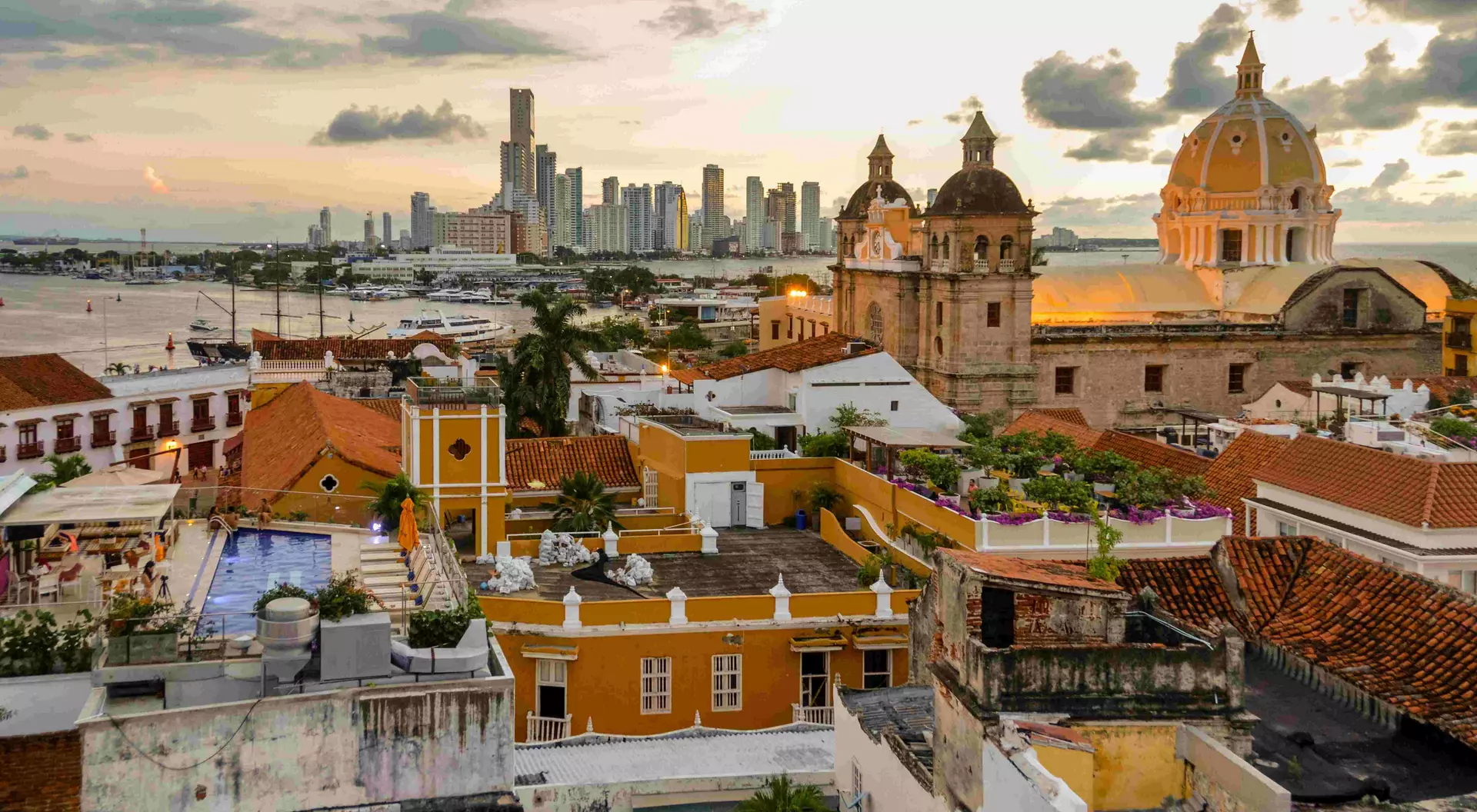 Cartagena, Colombia skyline at sunset