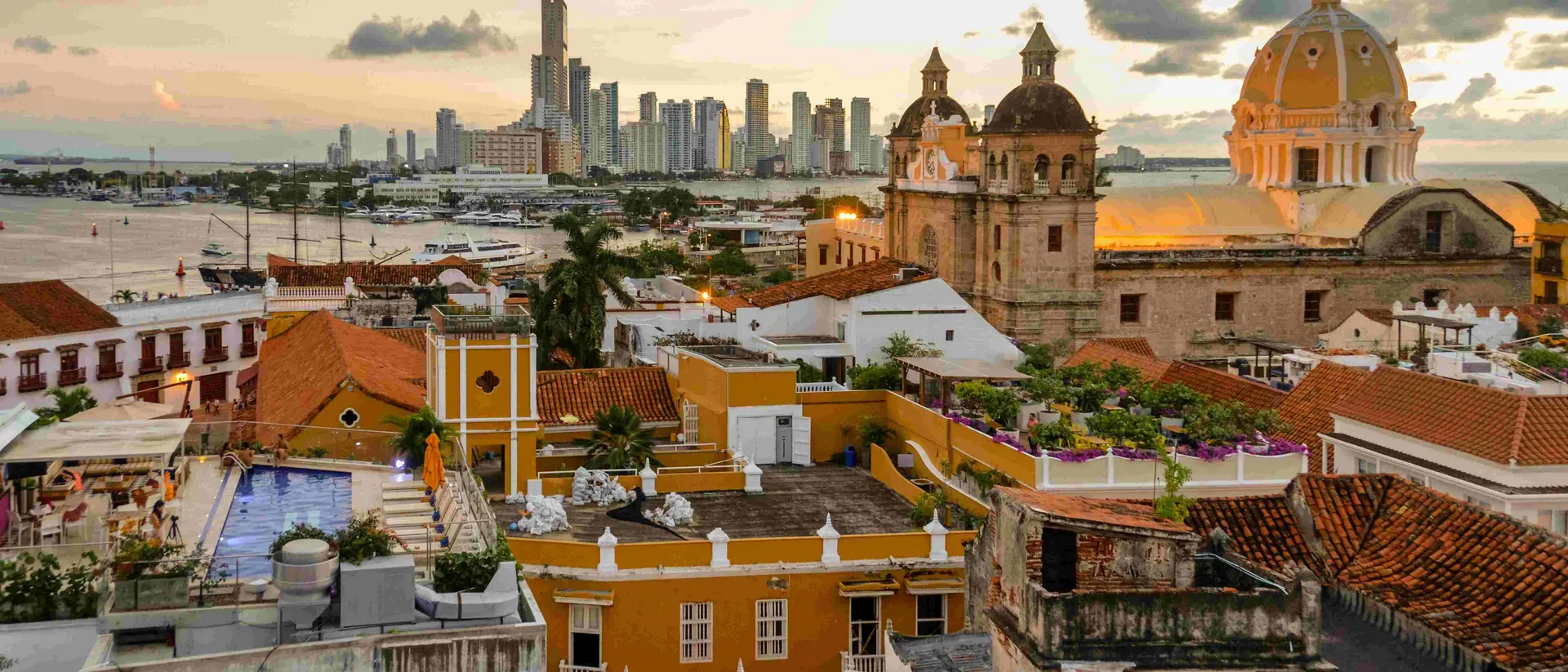 Cartagena, Colombia skyline at sunset