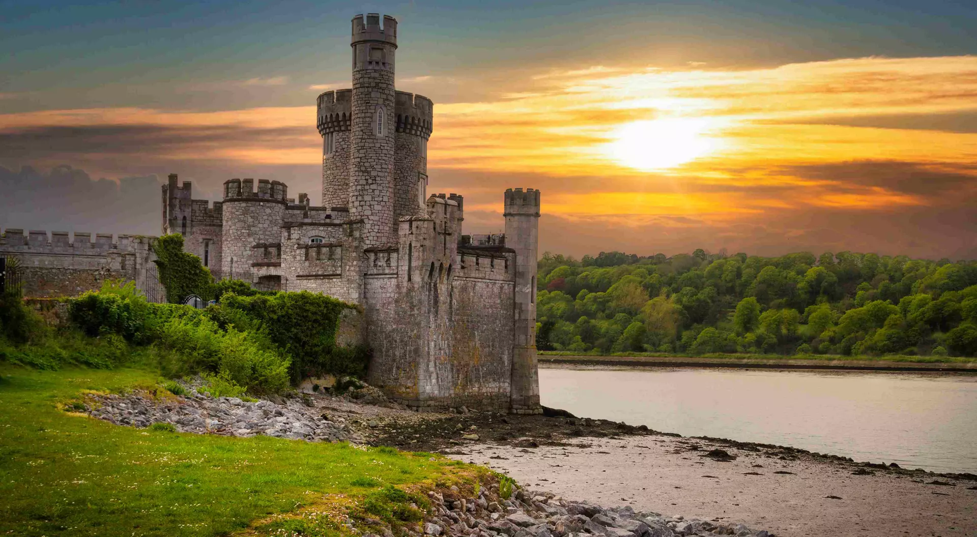 Blackrock Castle and observatory in Cork at sunset, Ireland.