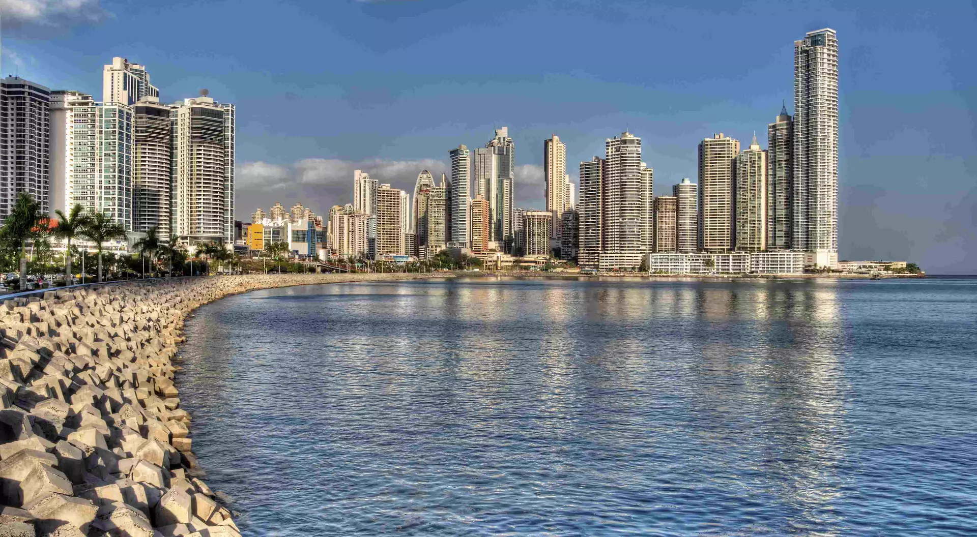 Panama City skyline and the Panama Bay.