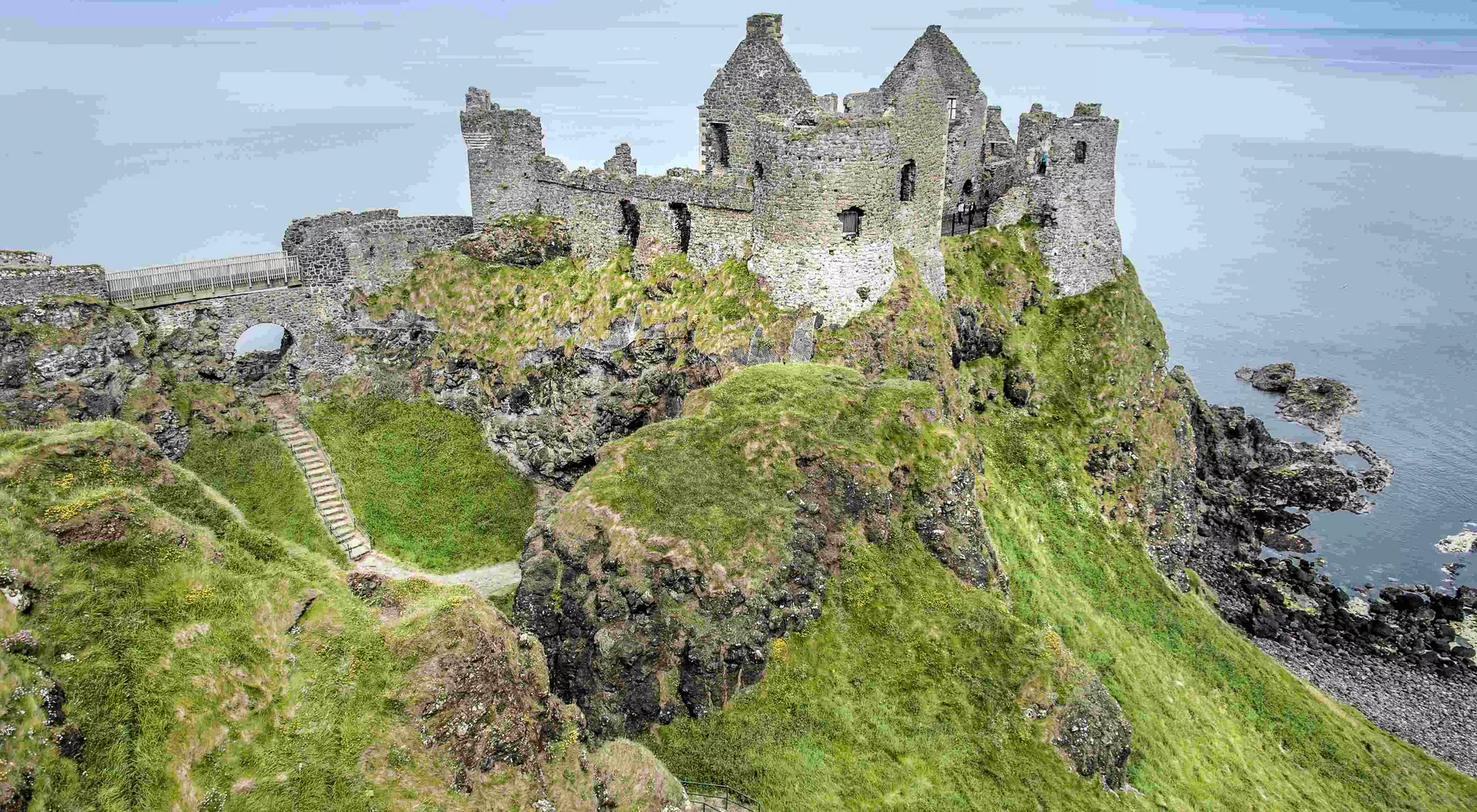 The famous old beautiful ruin of Dunluce Castle near Portrush in Northern Ireland.