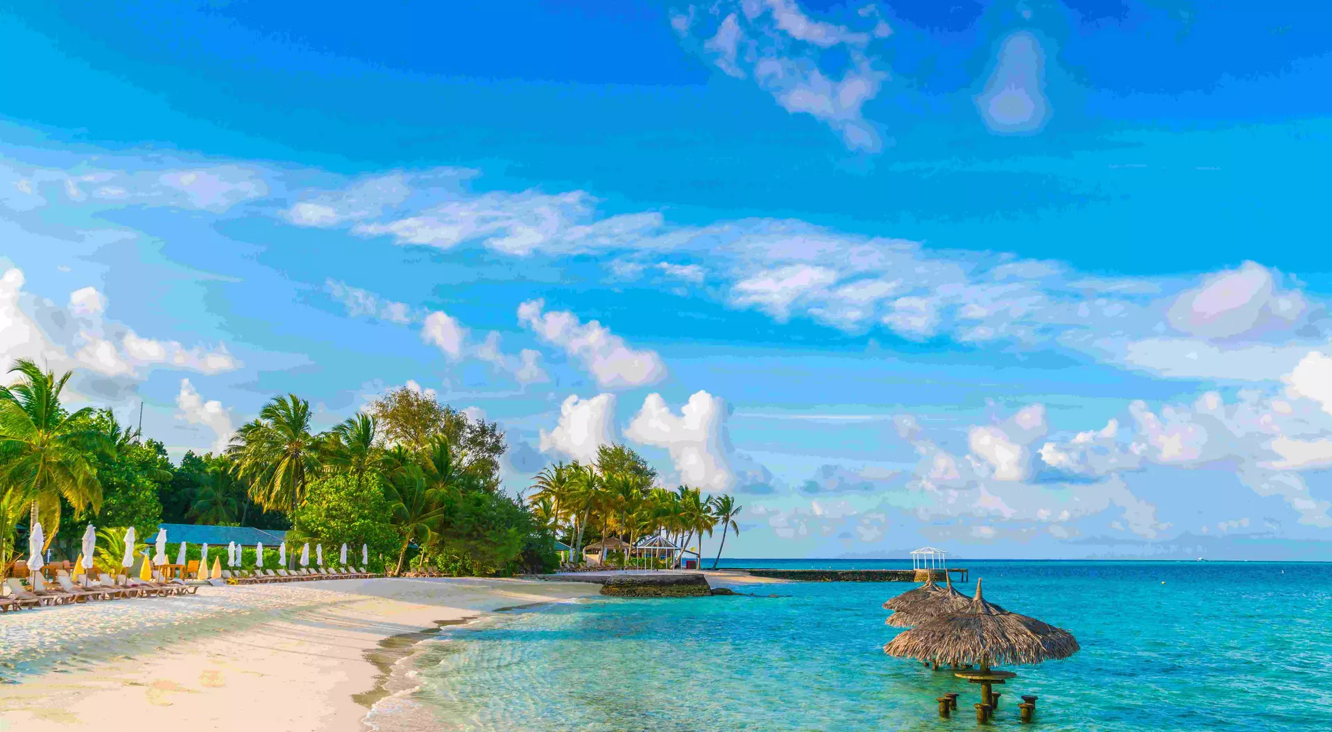 Beautiful tropical Maldives island with white sandy beach and sea
