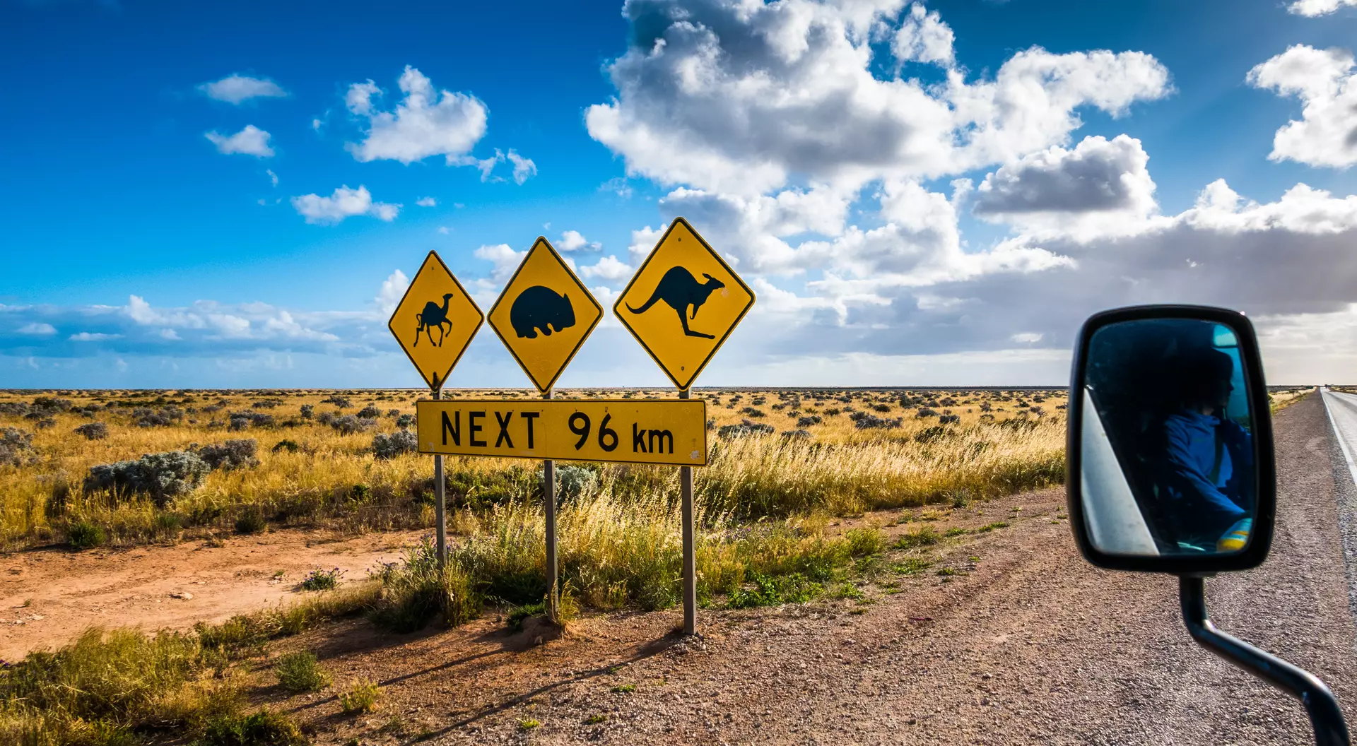 A local wildlife road sign in the outback of the Nullarbor Plane in South Australia.