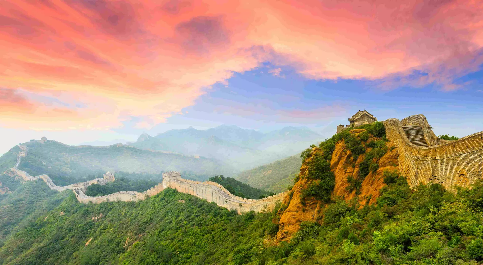 Great Wall of China at the jinshanling section,sunset landscape
