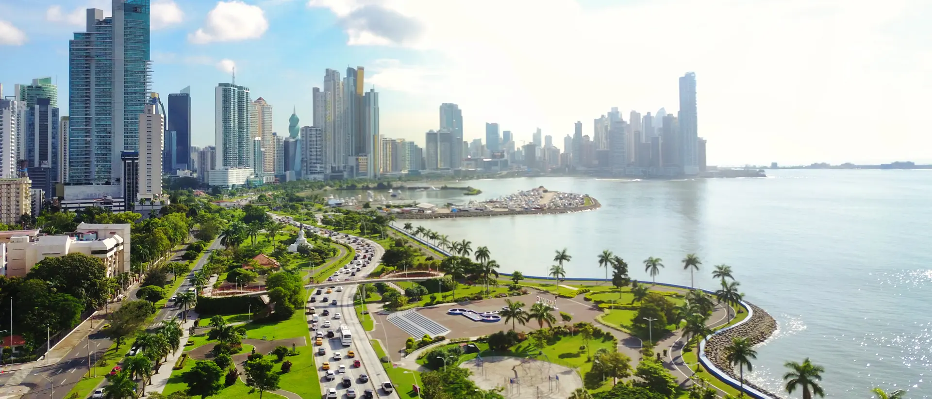 Aerial view of the modern skyline of Panama City