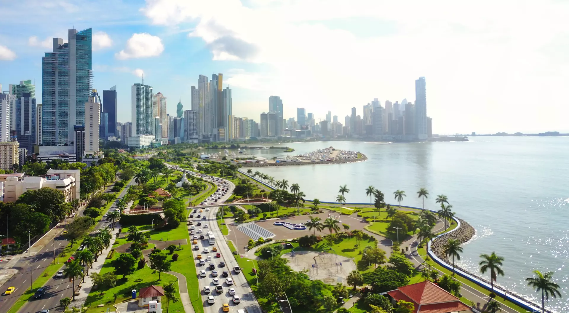 Aerial view of the modern skyline of Panama City
