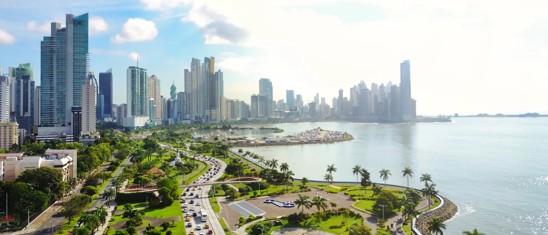 Aerial view of the modern skyline of Panama City