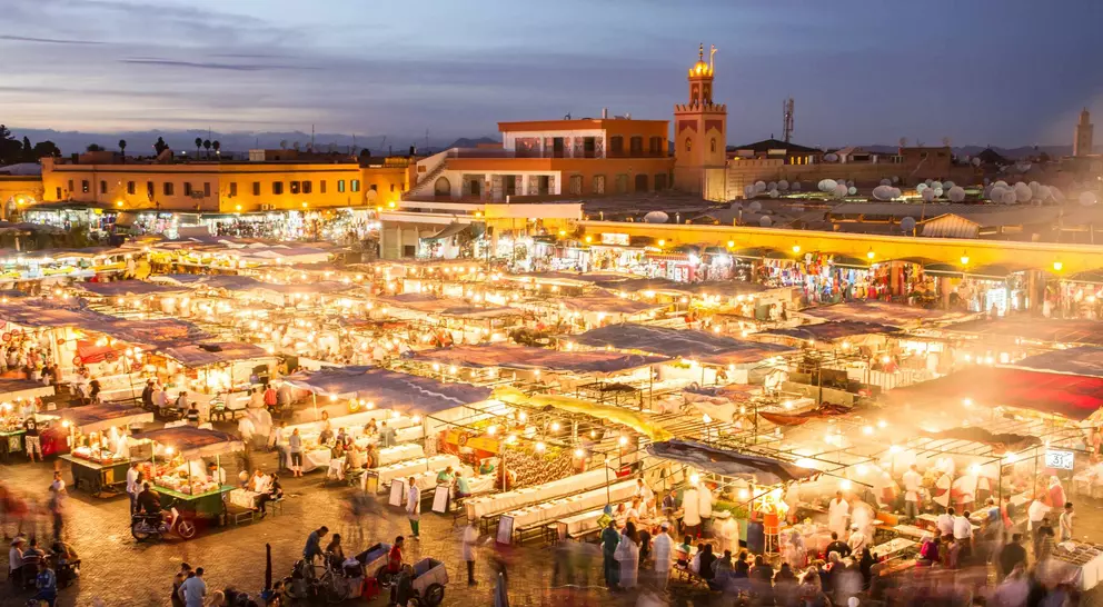 Djemaa El Fna, Marrakesh's main square in Morocco.