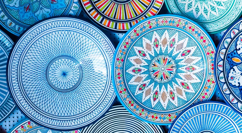 Colourful traditional dish plates of Morocco.