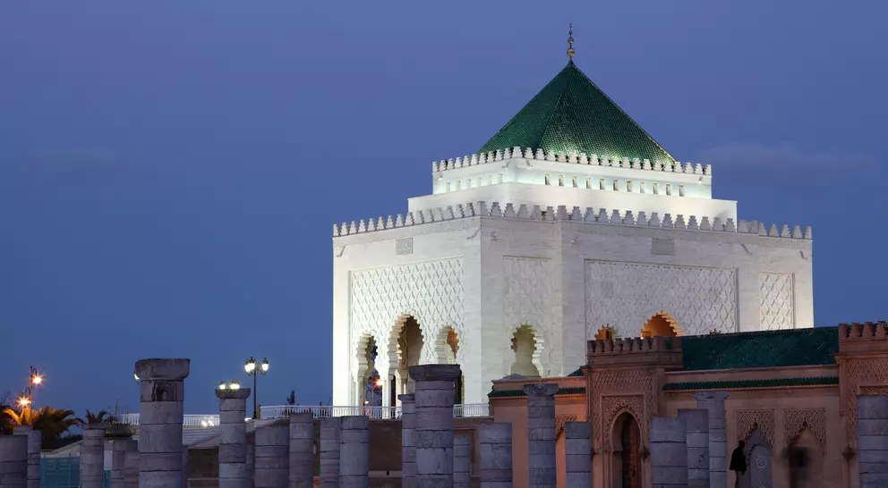 Mausoleum of Mohammed V at dusk in Rabat Morocco