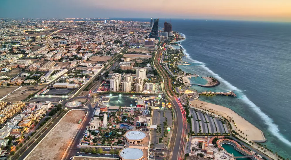 Seashore view and colors of Jeddah Corniche, a 30 km coastal resort area of the city of Jeddah, Saudi Arabia