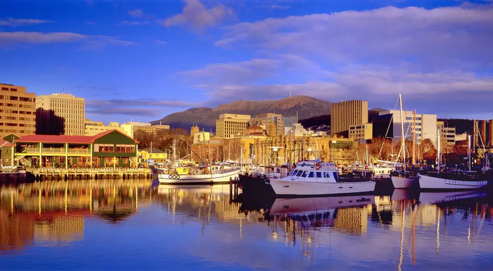 An an aerial view of Constitution Dock in Hobart, Tasmania, Australia