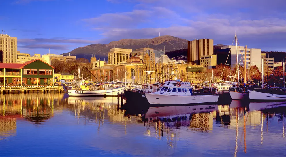 An an aerial view of Constitution Dock in Hobart, Tasmania, Australia