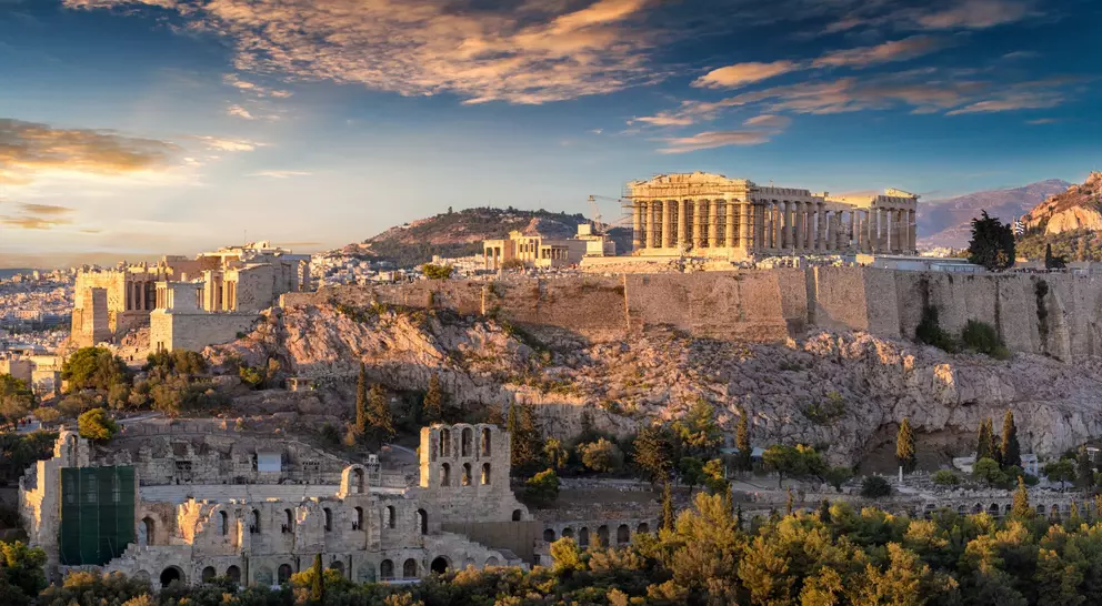 The Acropolis of Athens, Greece, with the Parthenon Temple during sunset
