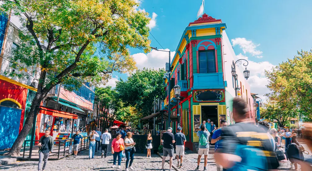 ibrant Colored Buildings and Tourists in La Boca, Buenos Aires, Argentina