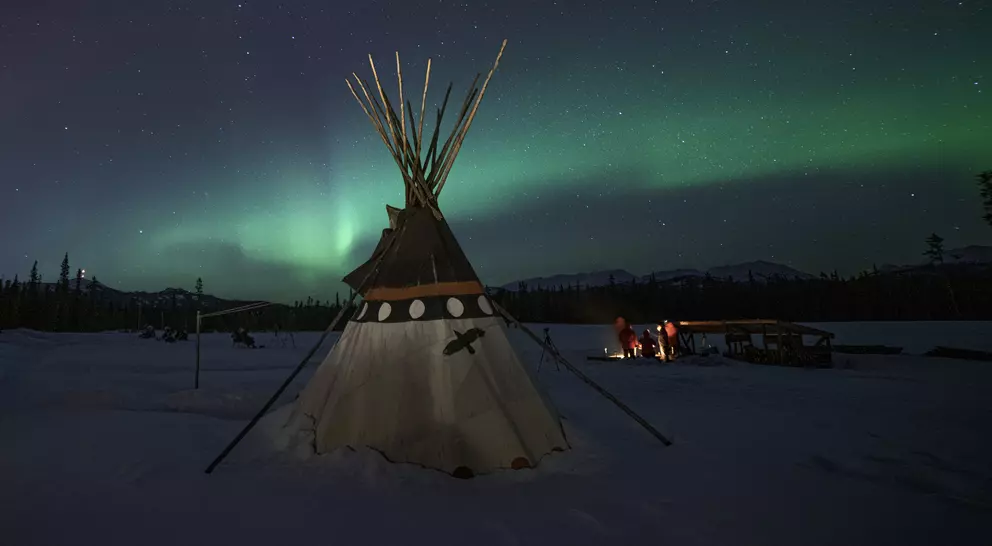 Northern Lights as seen from the Yukon Territory, Canada with a teepee