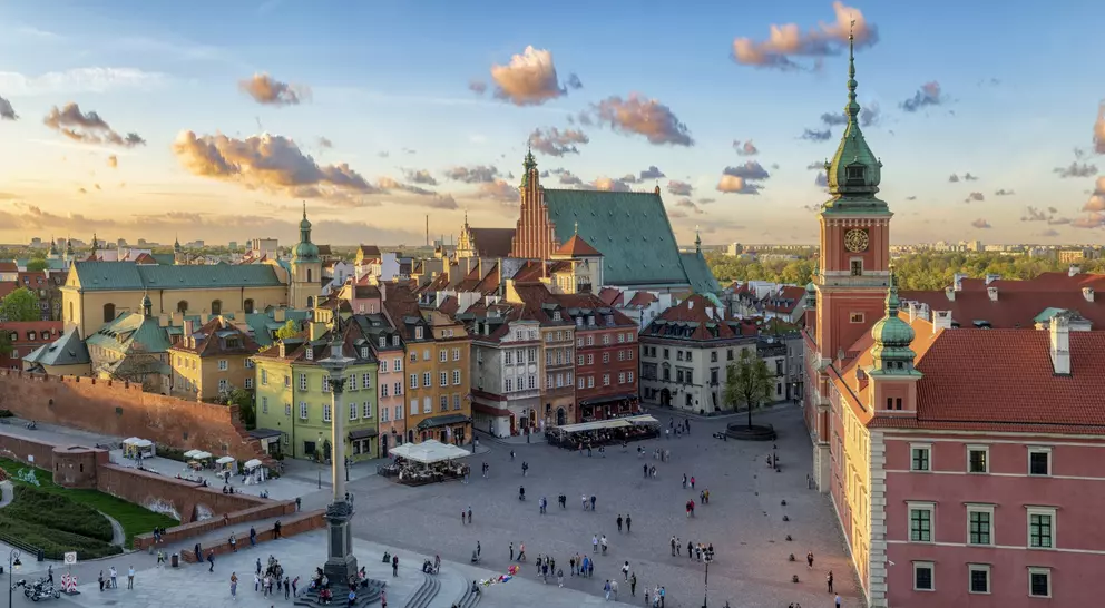 Royal castle and old town at sunset