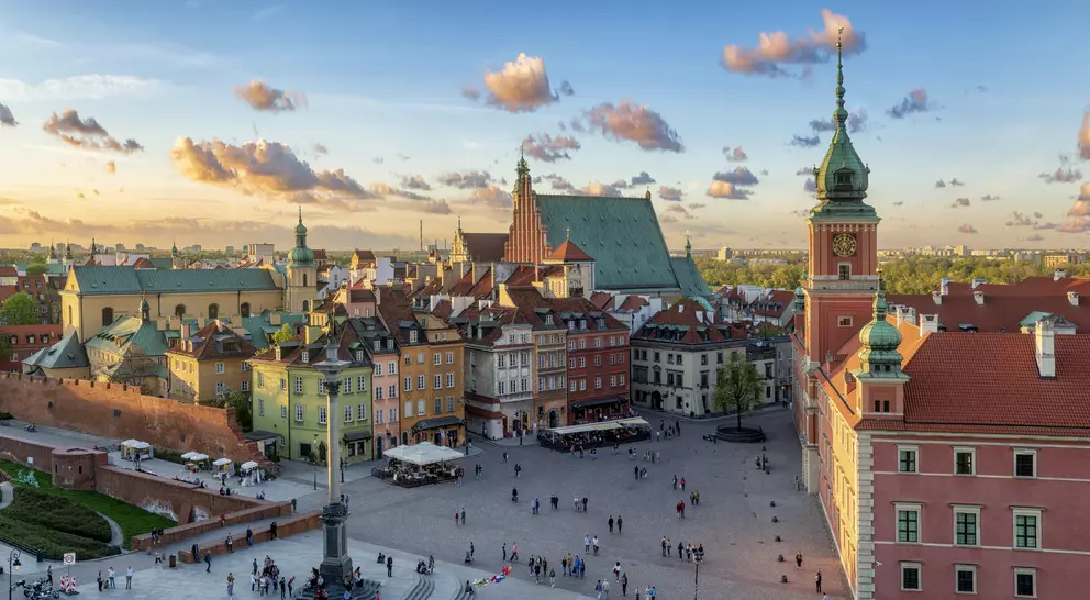 Royal castle and old town at sunset