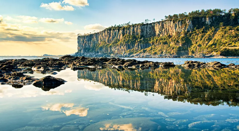 A reflection of coastal cliffs