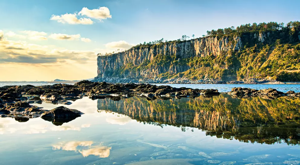 A reflection of coastal cliffs
