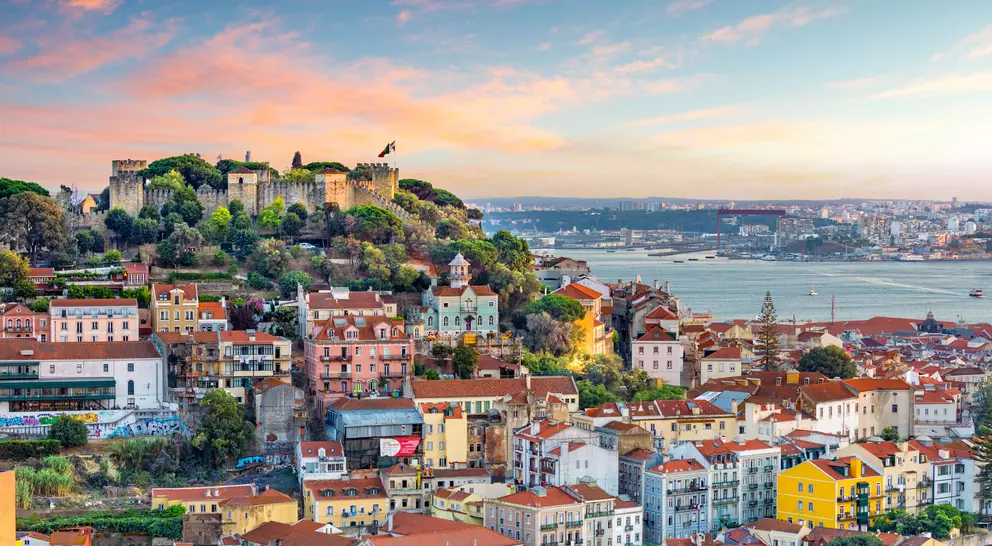 Portugal skyline at Sao Jorge Castle at sunset
