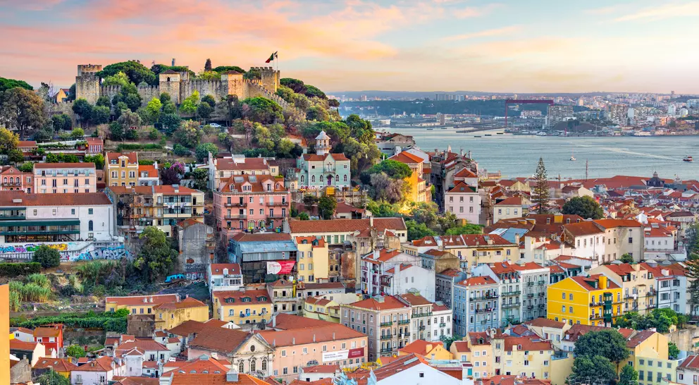 Portugal skyline at Sao Jorge Castle at sunset