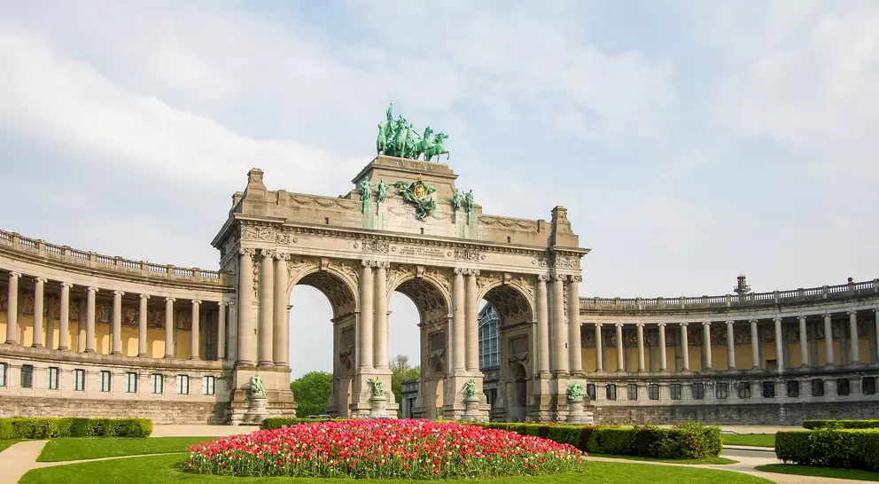 The Triumphal Arch (Arc de Triomphe) in the Parc du Cinquantenaire or Jubelpark in the European Quarter in Brussels