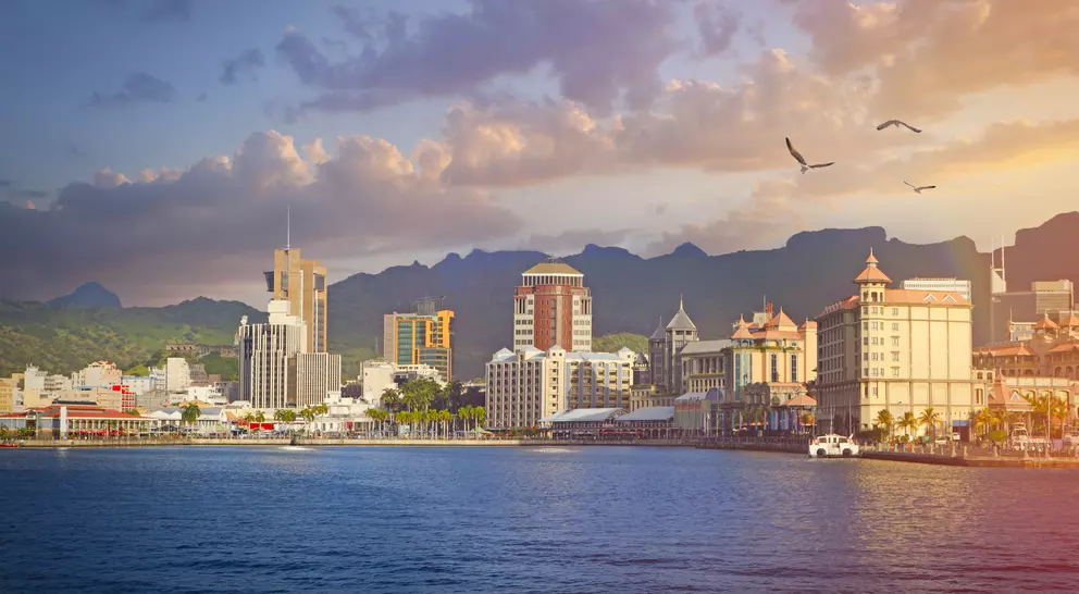 "View from water towards Port Louis town, capital of Mauritius "